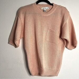 Chaus light pink, short-sleeved, crew neck sweater w/front pocket, Sz M. EUC.